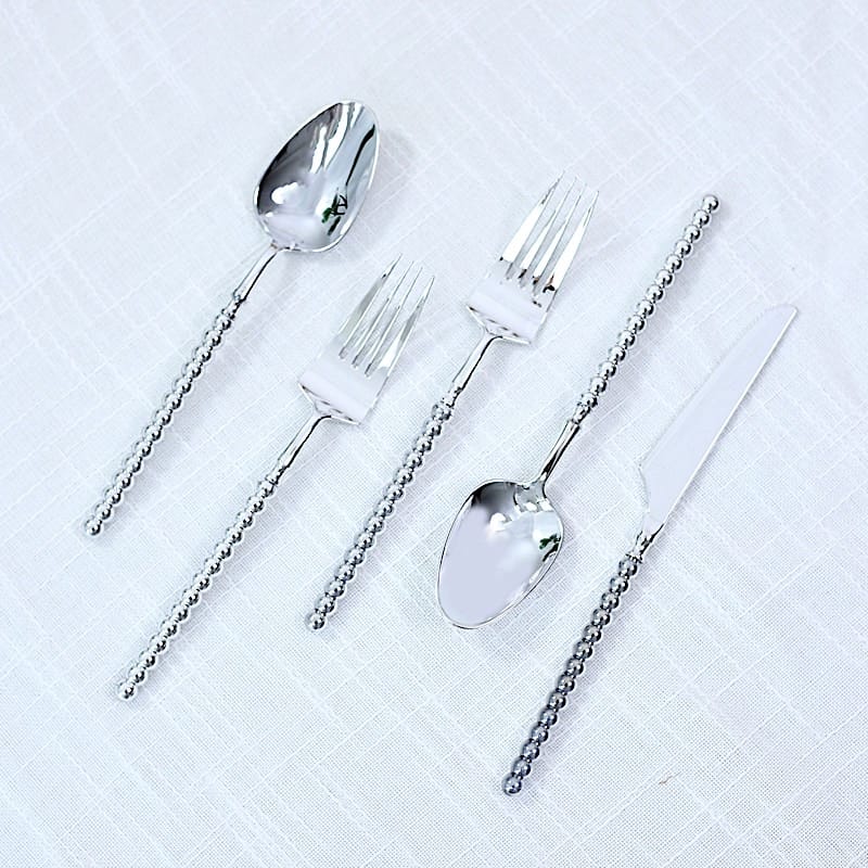60 Plastic Disposable Silverware Set with Beaded Handles