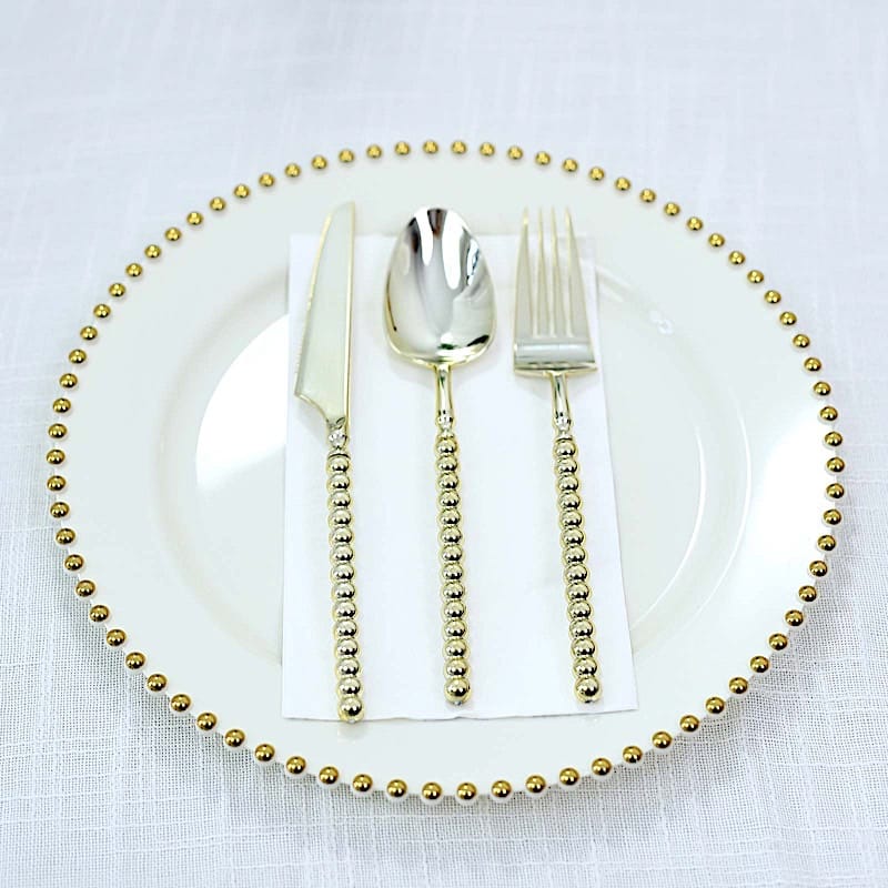 60 Plastic Disposable Silverware Set with Beaded Handles