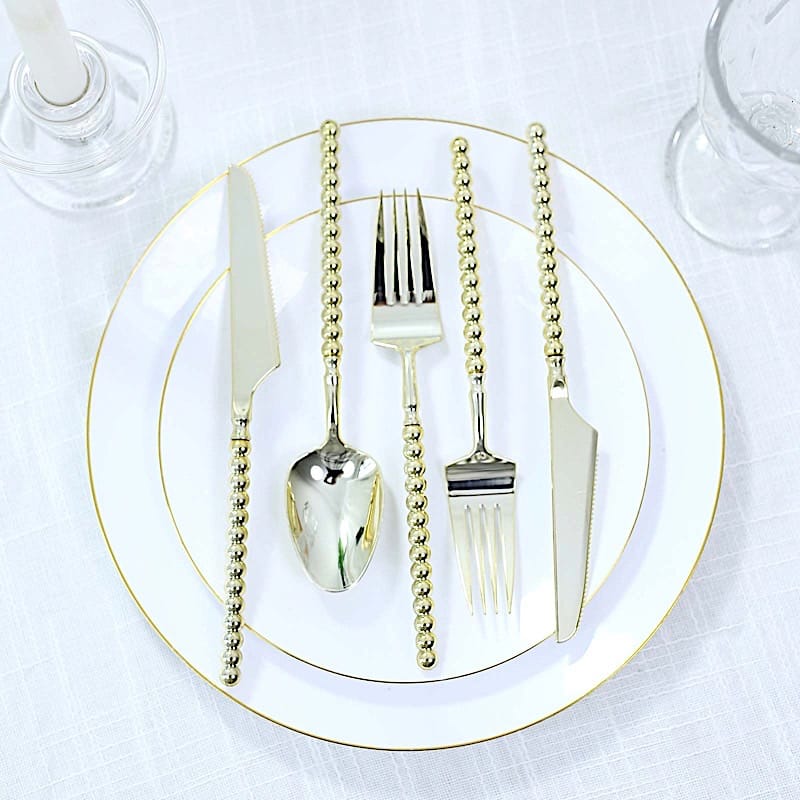 60 Plastic Disposable Silverware Set with Beaded Handles