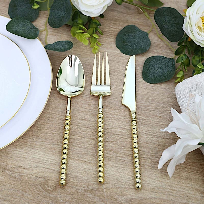 60 Plastic Disposable Silverware Set with Beaded Handles