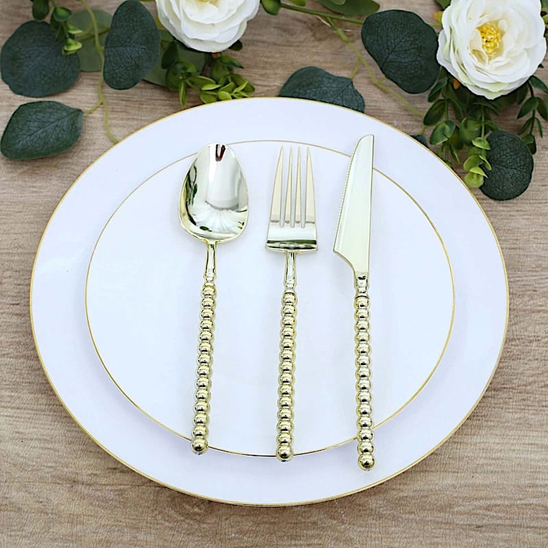 60 Plastic Disposable Silverware Set with Beaded Handles