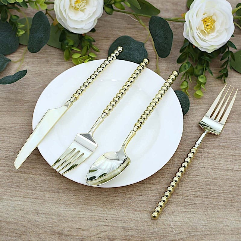 60 Plastic Disposable Silverware Set with Beaded Handles