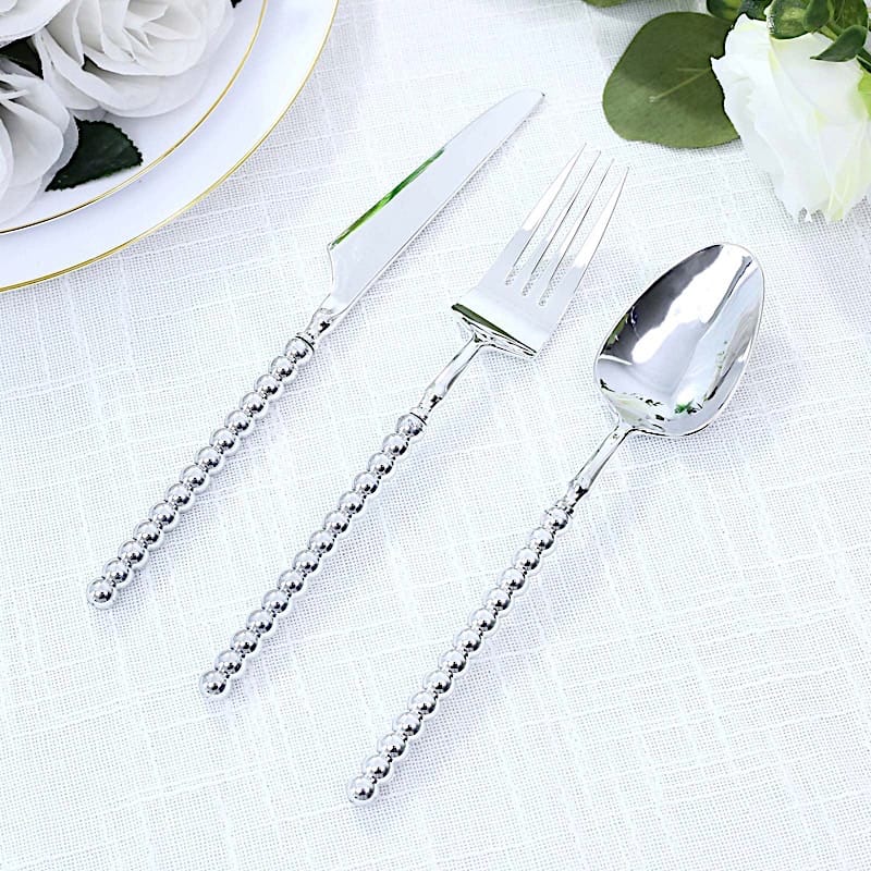 60 Plastic Disposable Silverware Set with Beaded Handles