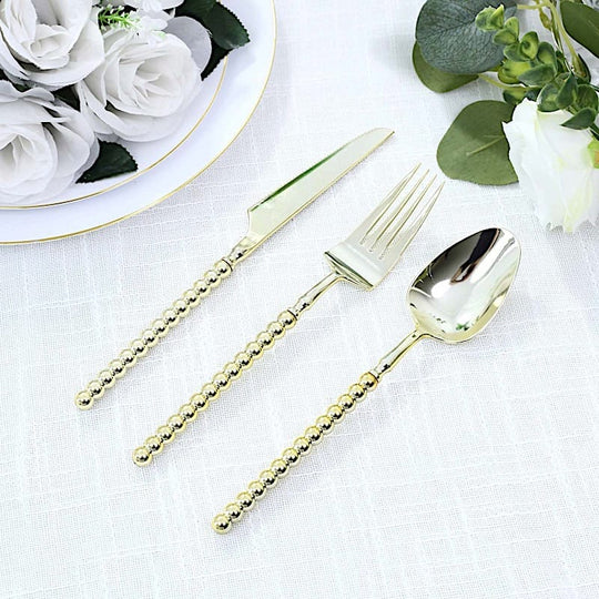 60 Plastic Disposable Silverware Set with Beaded Handles