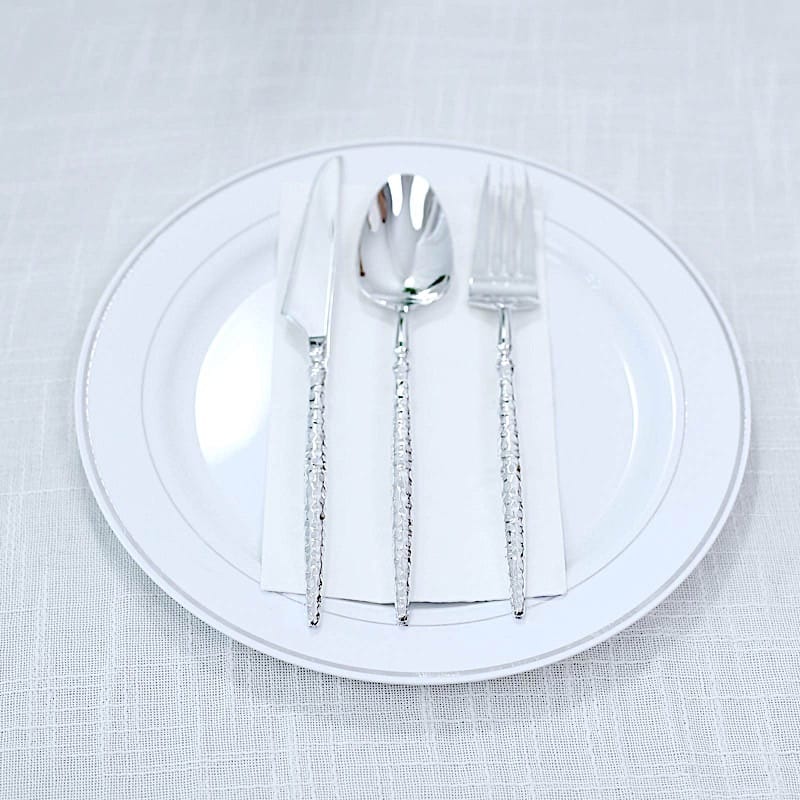60 Plastic Disposable Silverware Set with Faceted Hammered Handles