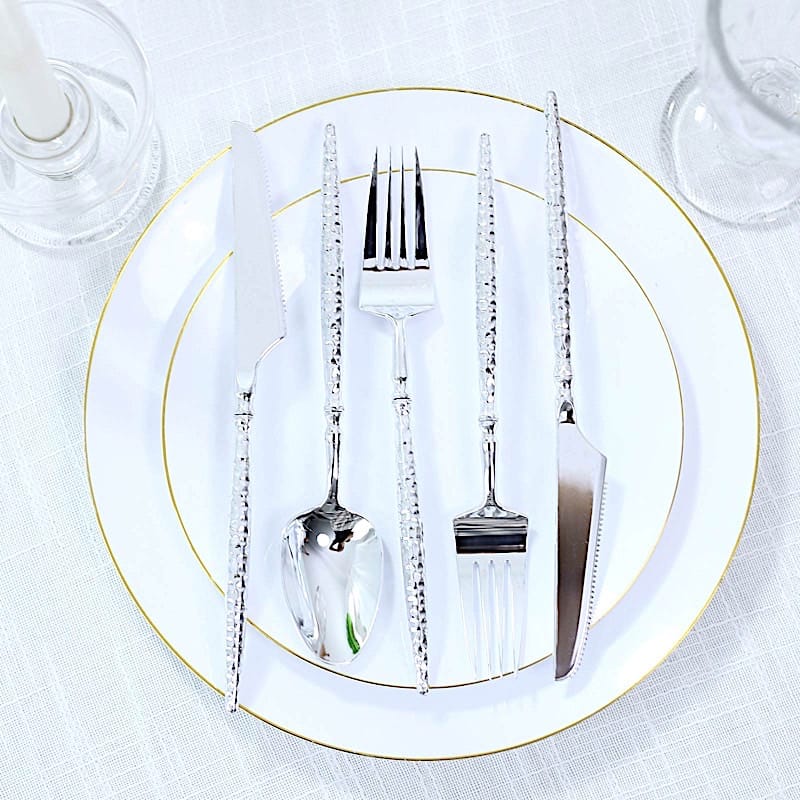 60 Plastic Disposable Silverware Set with Faceted Hammered Handles