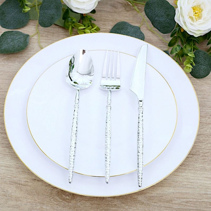 60 Plastic Disposable Silverware Set with Faceted Hammered Handles