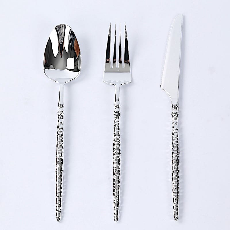 60 Plastic Disposable Silverware Set with Faceted Hammered Handles