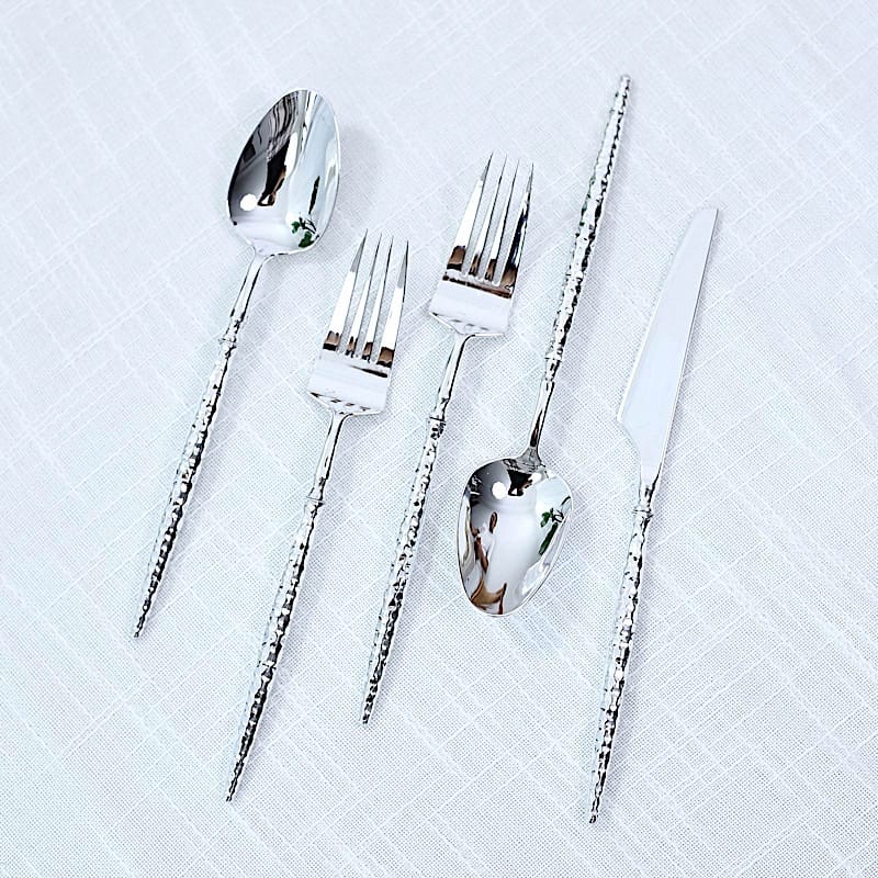 60 Plastic Disposable Silverware Set with Faceted Hammered Handles