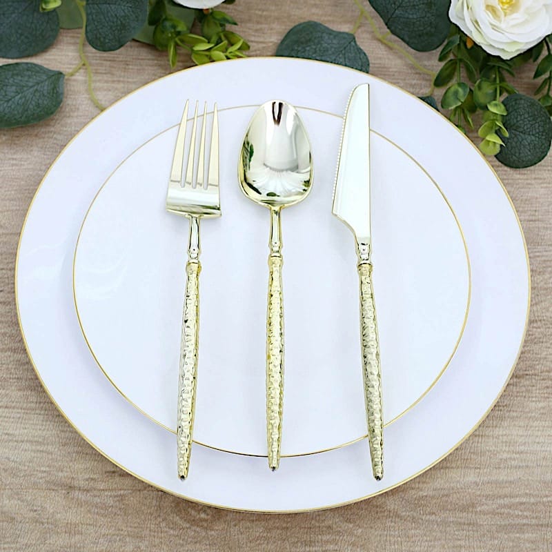 60 Plastic Disposable Silverware Set with Faceted Hammered Handles