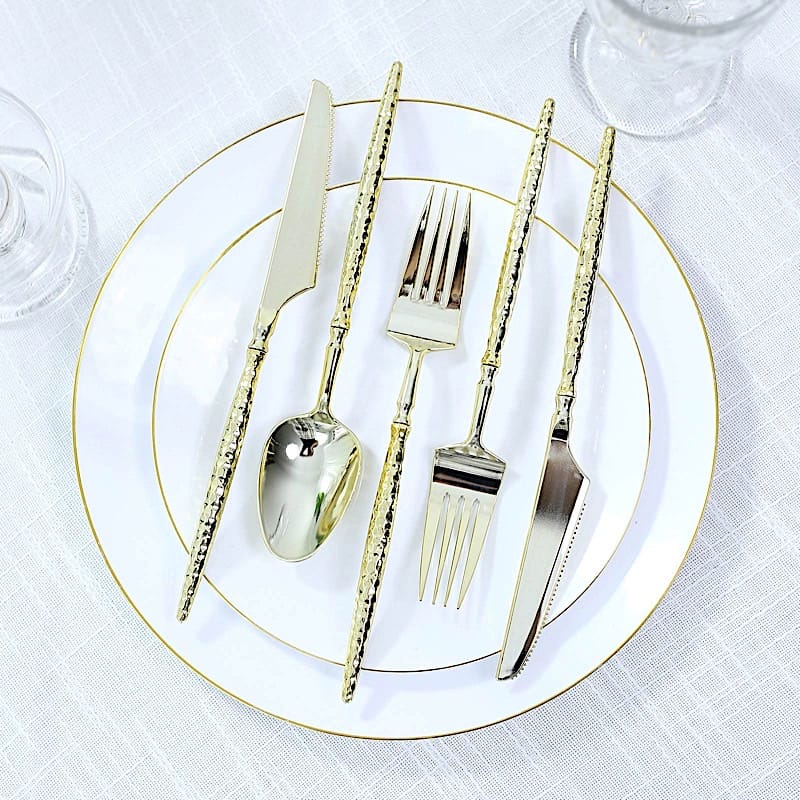 60 Plastic Disposable Silverware Set with Faceted Hammered Handles