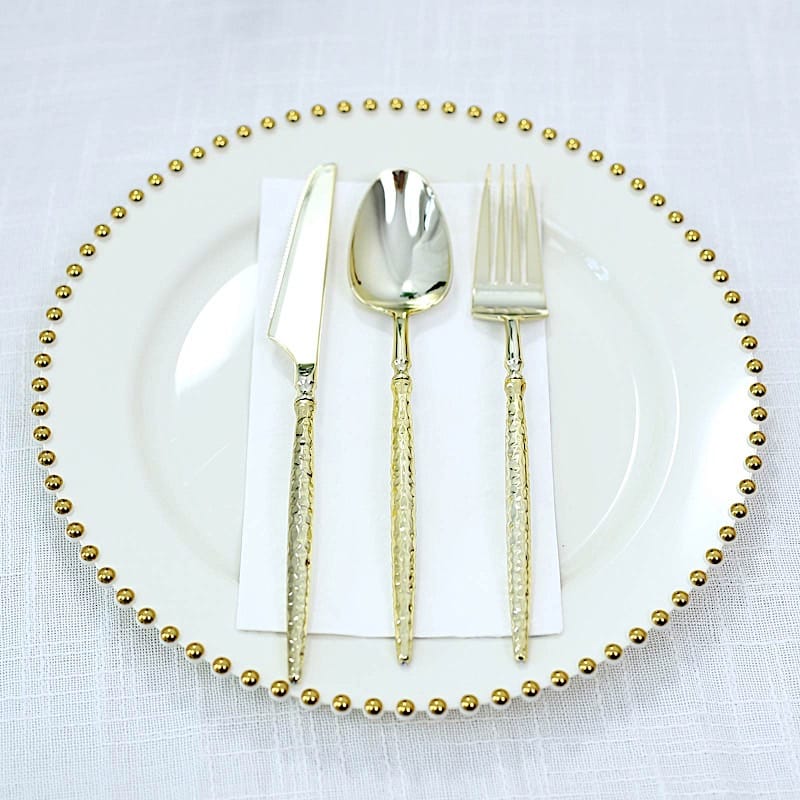 60 Plastic Disposable Silverware Set with Faceted Hammered Handles