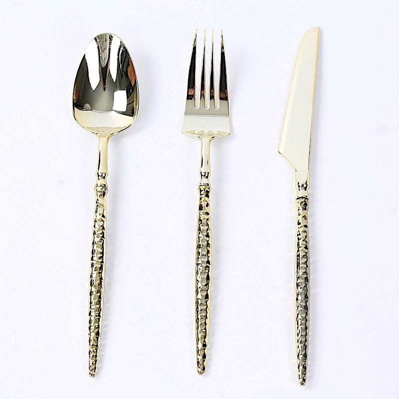 60 Plastic Disposable Silverware Set with Faceted Hammered Handles