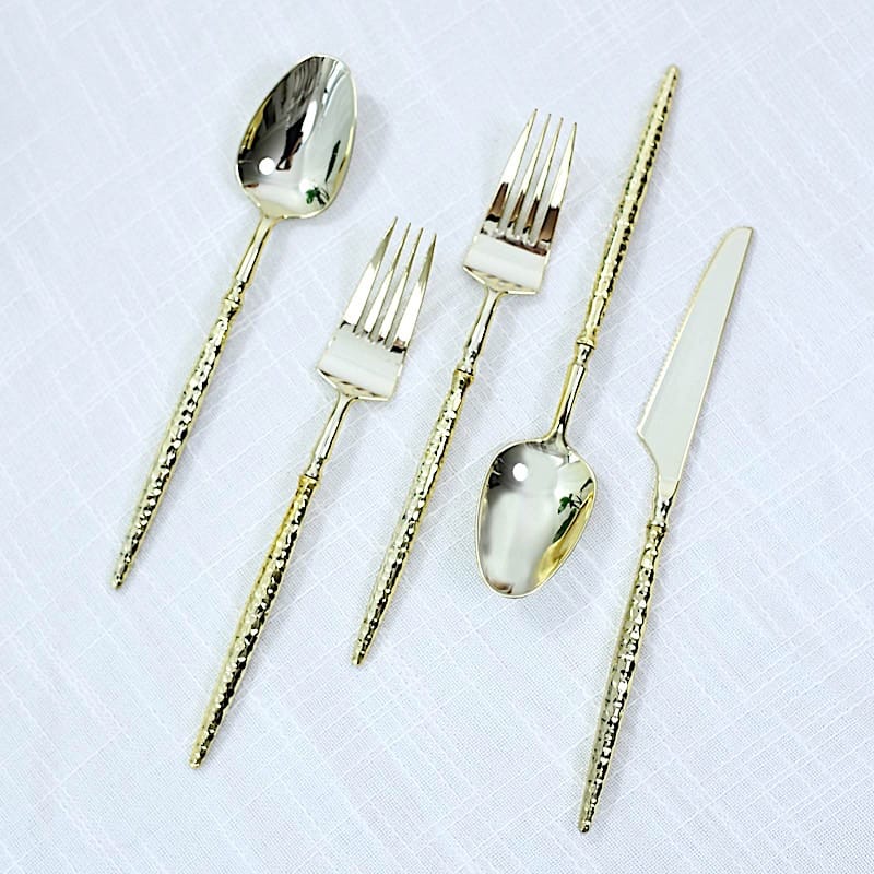 60 Plastic Disposable Silverware Set with Faceted Hammered Handles