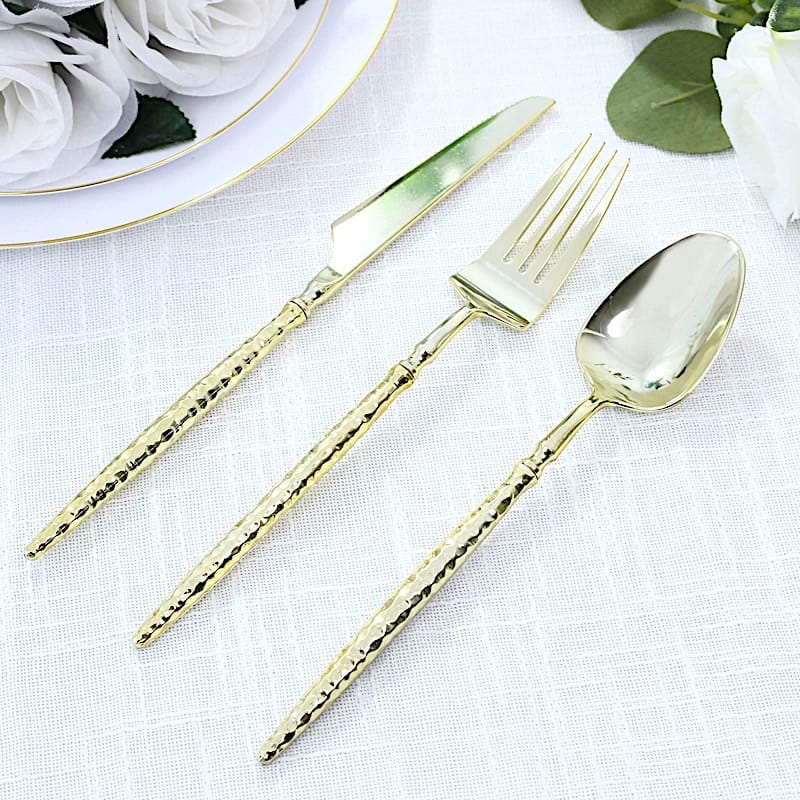 60 Plastic Disposable Silverware Set with Faceted Hammered Handles