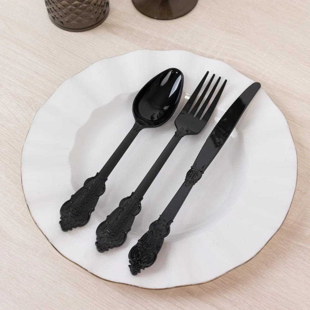 72 Disposable Plastic Cutlery Baroque Style Spoons Forks and Knives Set