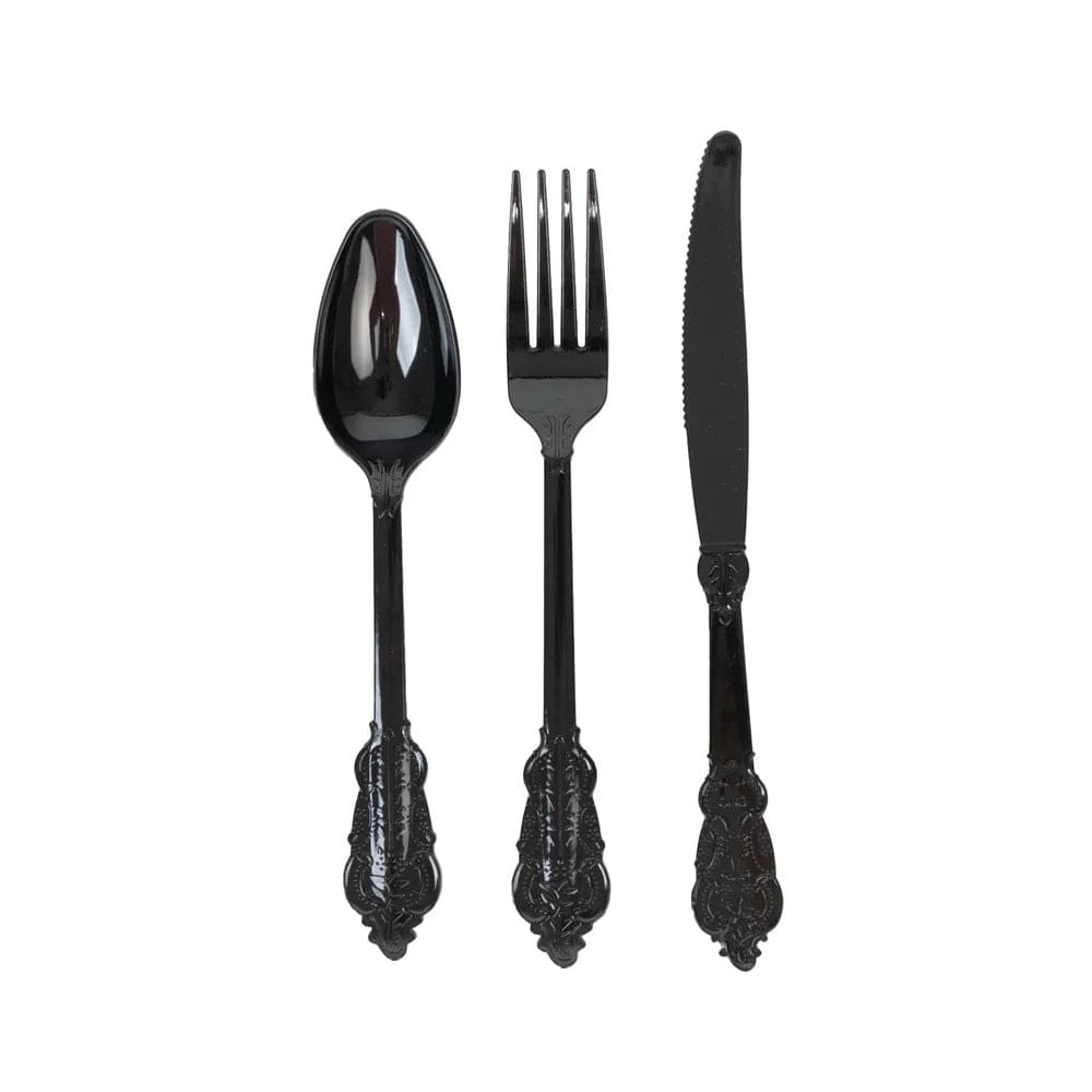 72 Disposable Plastic Cutlery Baroque Style Spoons Forks and Knives Set