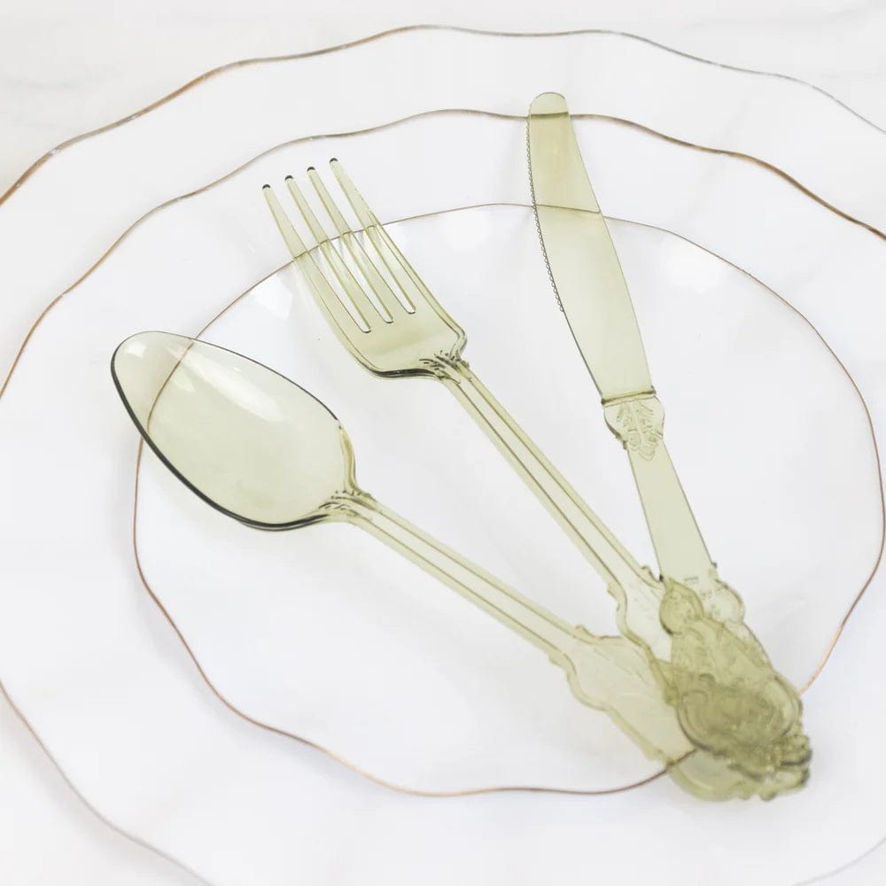 72 Disposable Plastic Cutlery Baroque Style Spoons Forks and Knives Set