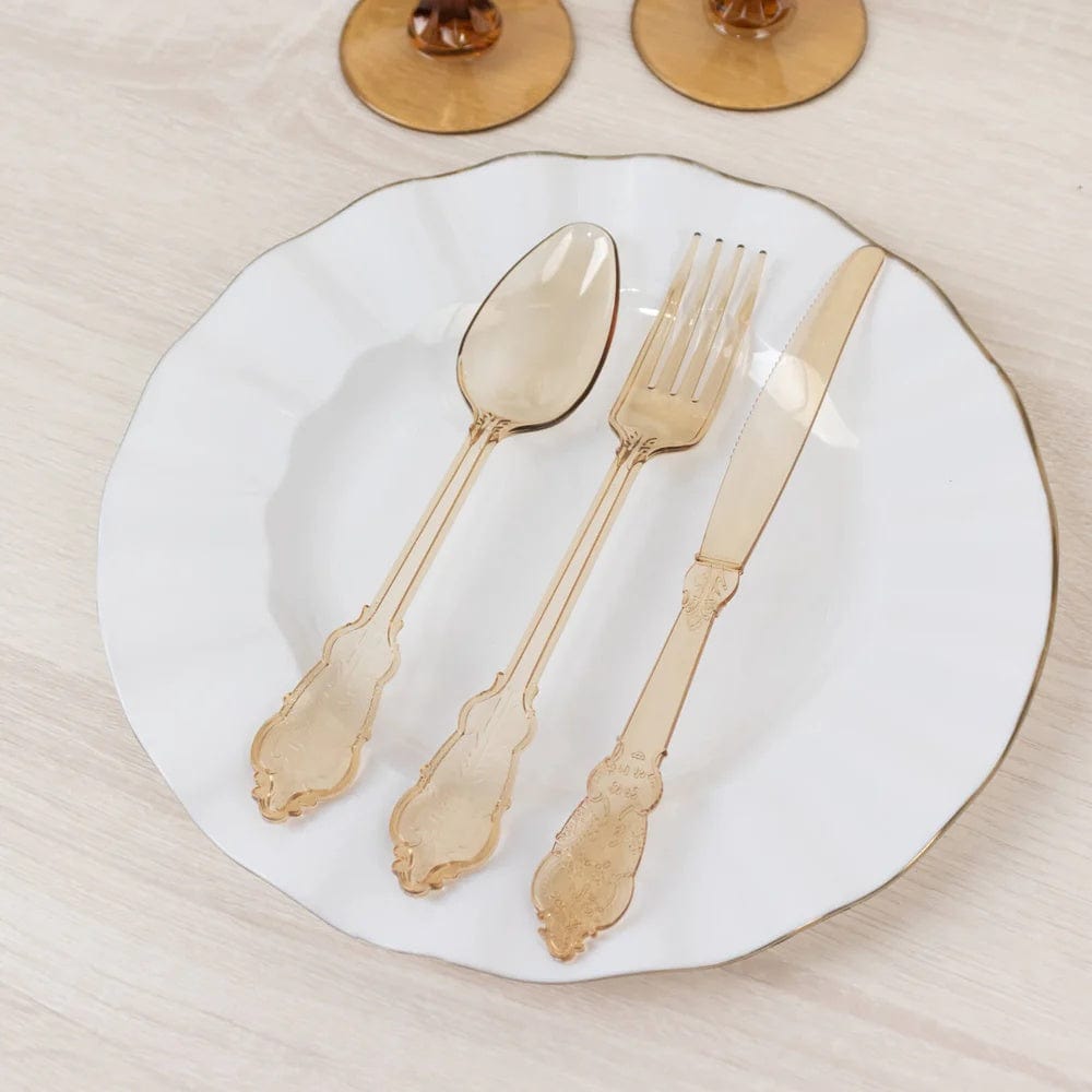72 Disposable Plastic Cutlery Baroque Style Spoons Forks and Knives Set