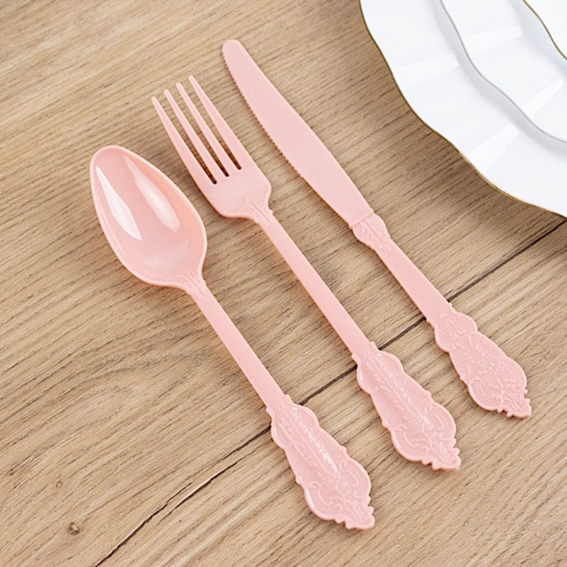 72 Disposable Plastic Cutlery Baroque Style Spoons Forks and Knives Set