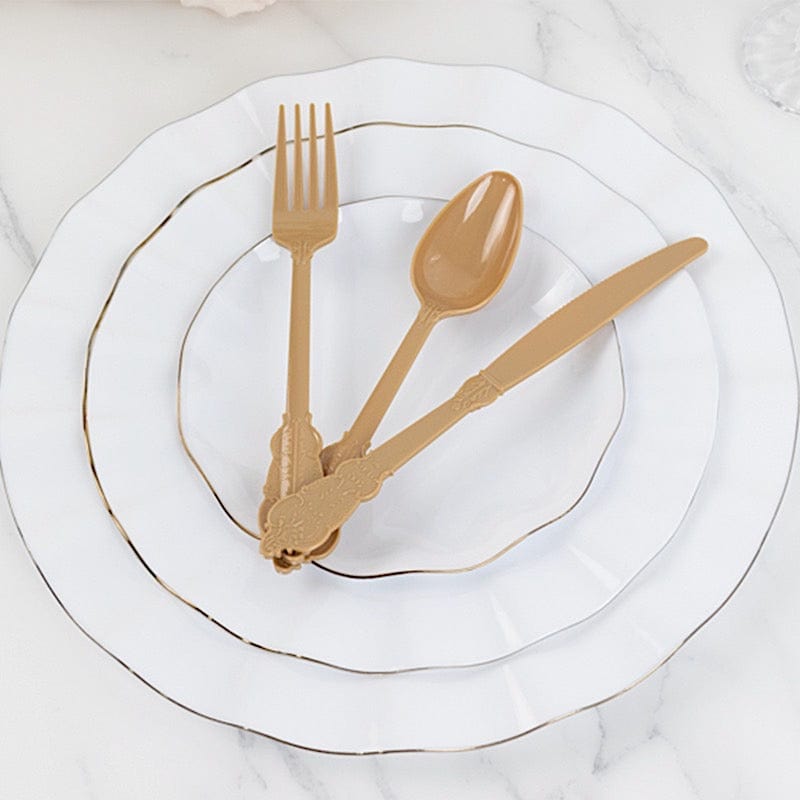 72 Disposable Plastic Cutlery Baroque Style Spoons Forks and Knives Set