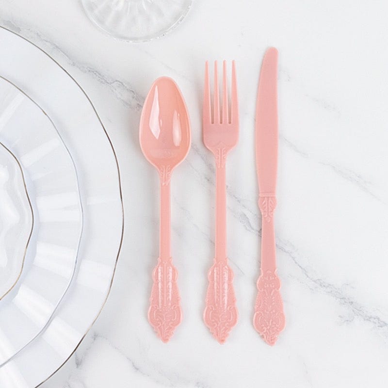 72 Disposable Plastic Cutlery Baroque Style Spoons Forks and Knives Set