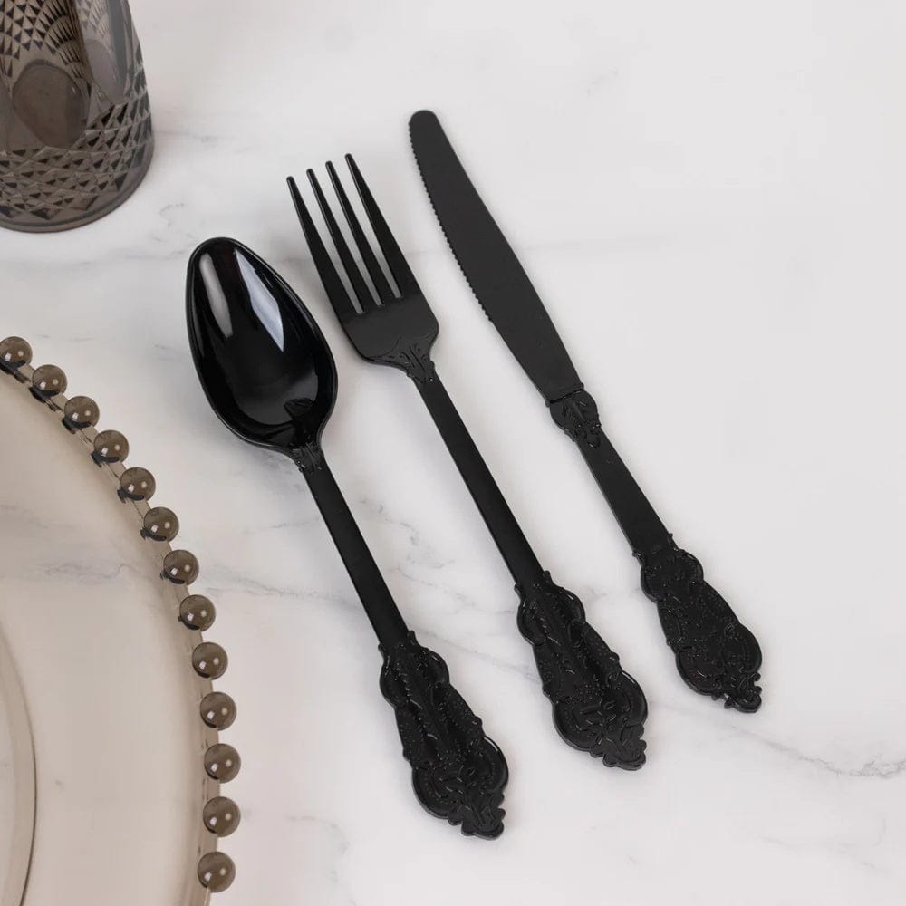 72 Disposable Plastic Cutlery Baroque Style Spoons Forks and Knives Set