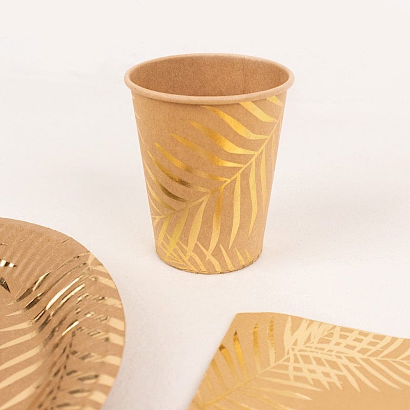 72 Natural with Gold Palm Leaves Print Disposable Paper Tableware Set