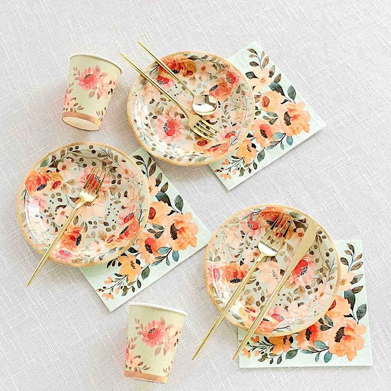 72 Sage Green Disposable Dinnerware Set with Pink Floral Print – Balsa ...