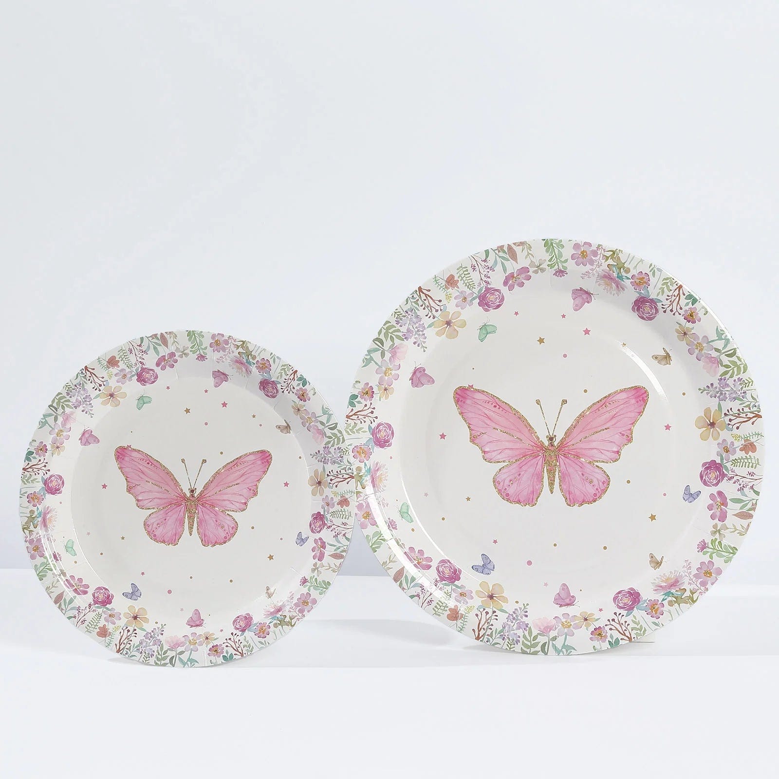 96 White and Pink Butterfly Print Paper Tableware Party Supplies Set