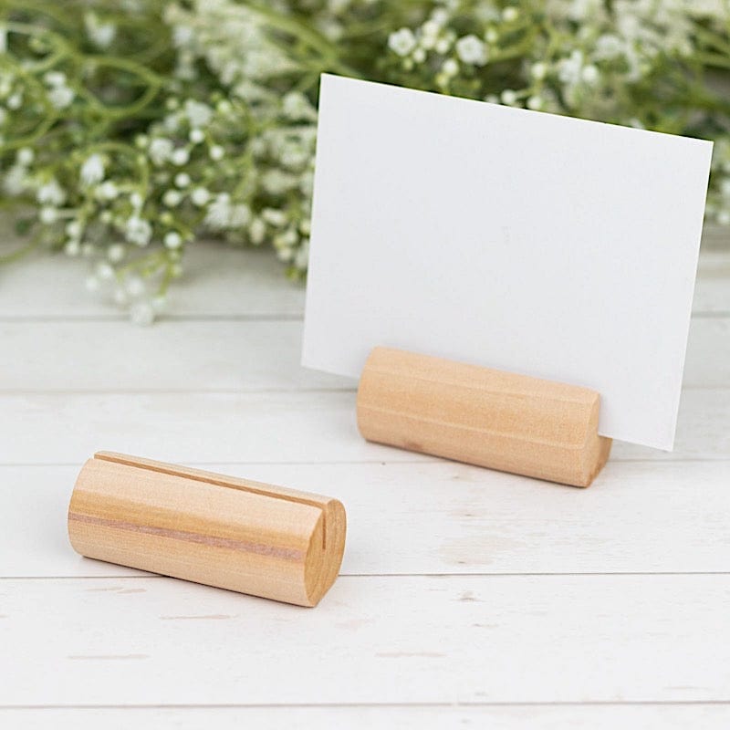 10 Natural 2 in Cylindrical Wood Table Number Sign Holders Place Card Stands