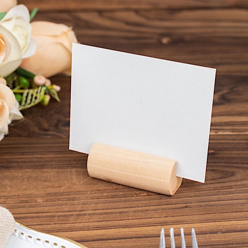 10 Natural 2 in Cylindrical Wood Table Number Sign Holders Place Card Stands