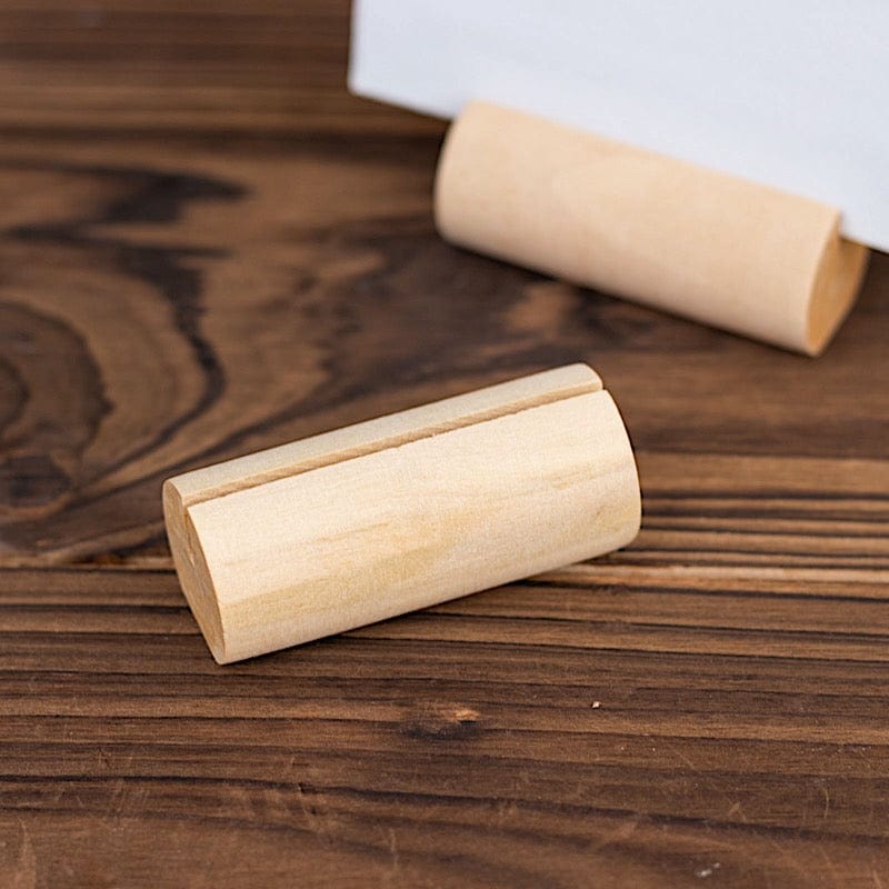 10 Natural 2 in Cylindrical Wood Table Number Sign Holders Place Card Stands