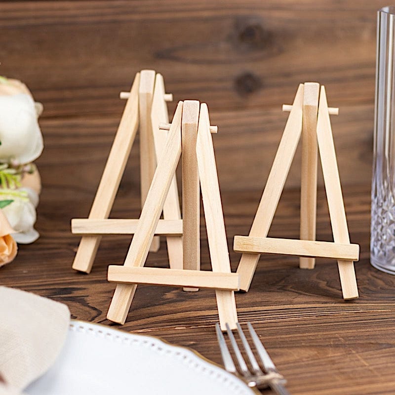 Balsacircle 10 Natural 5 inch Wood Mini Easel Table Number Sign Holders Place Card Stands Party Events Decorations, Beige