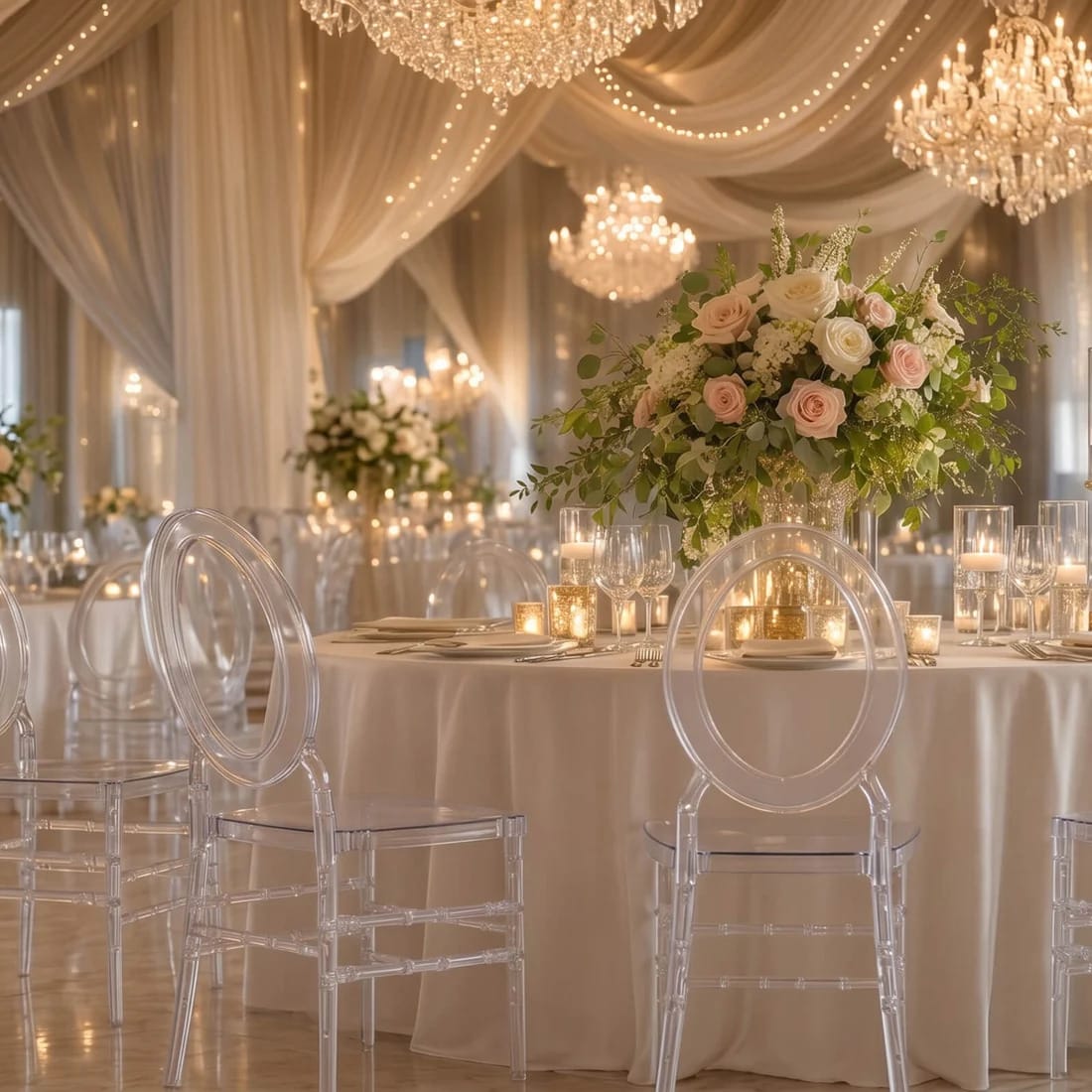 3 pcs Stackable Acrylic Chiavari Ghost Chairs with Oval Open Back