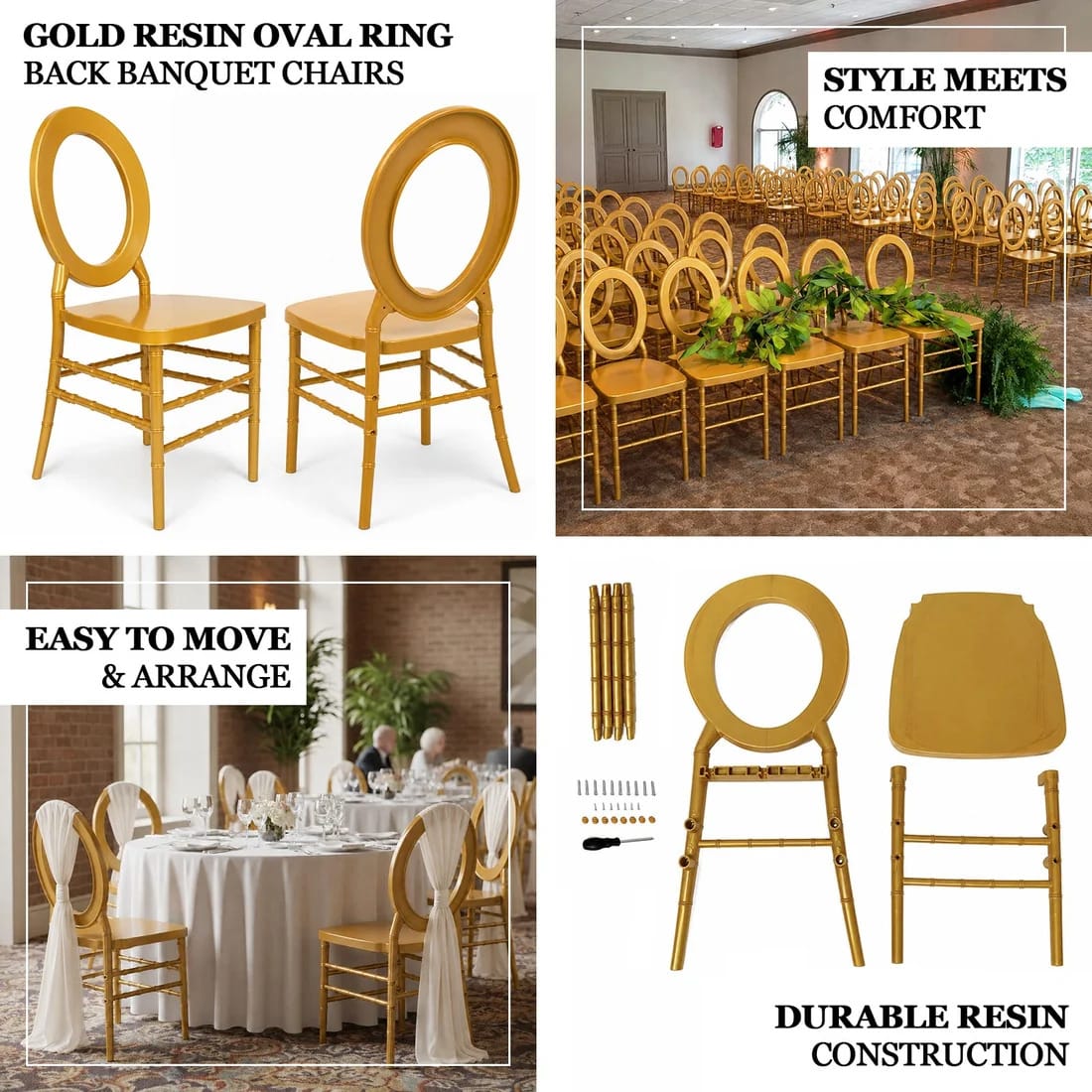 3 pcs Stackable Acrylic Chiavari Ghost Chairs with Oval Open Back