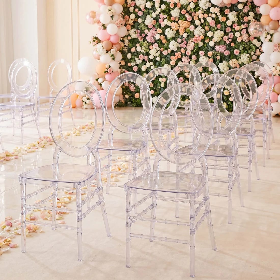 3 pcs Stackable Acrylic Chiavari Ghost Chairs with Oval Open Back