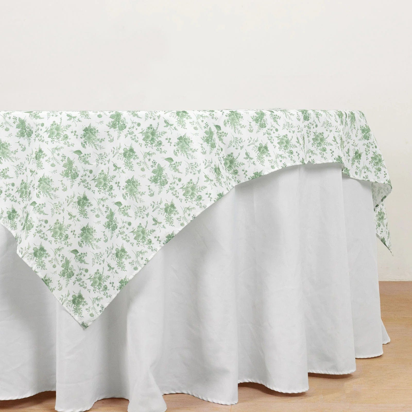 70x70 in Dusty Sage Green Floral Polyester Square Tablecloth