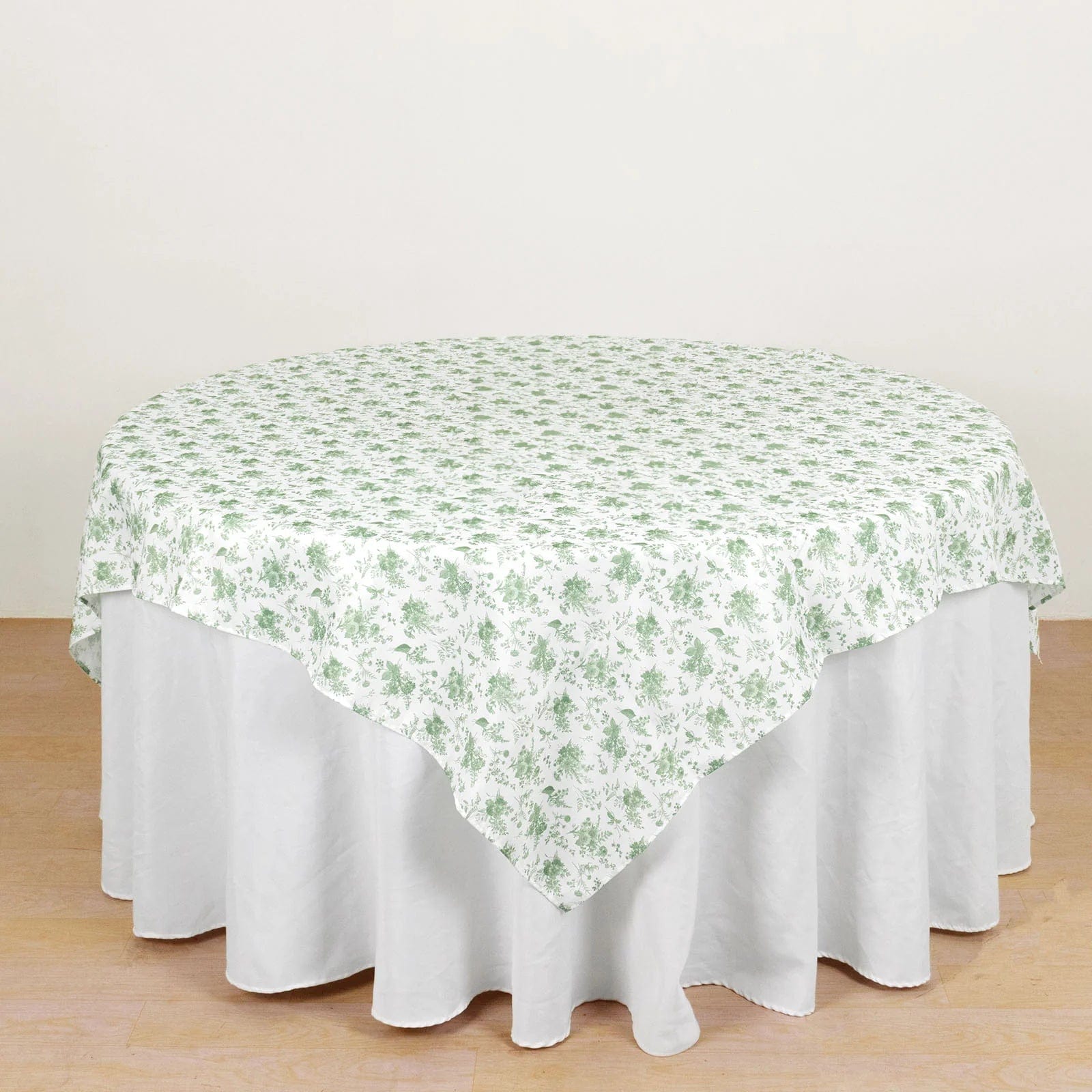 70x70 in Dusty Sage Green Floral Polyester Square Tablecloth