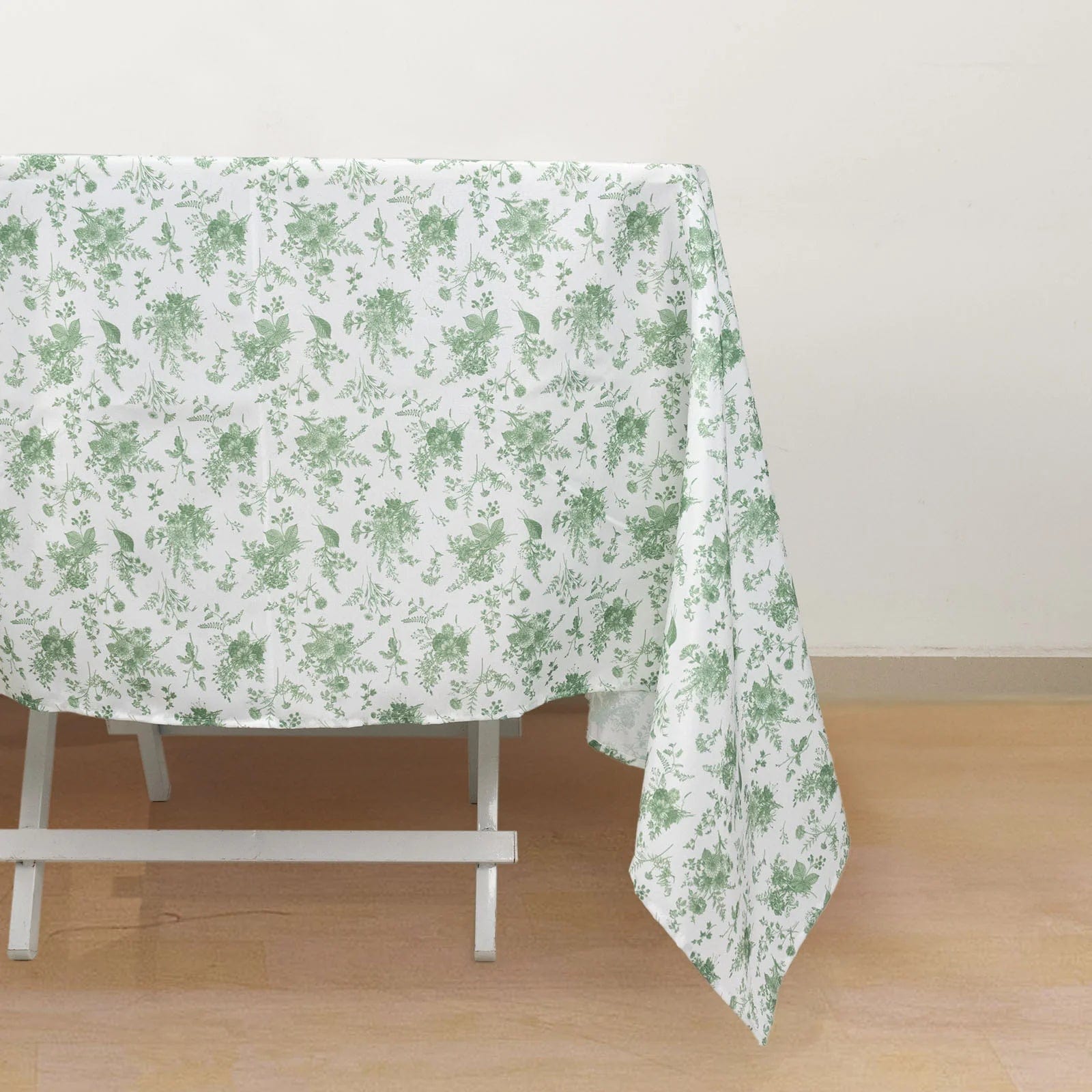 70x70 in Dusty Sage Green Floral Polyester Square Tablecloth