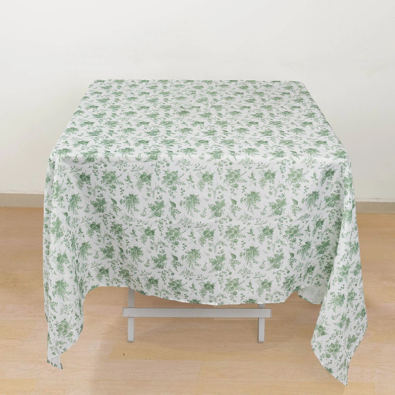 70x70 in Dusty Sage Green Floral Polyester Square Tablecloth