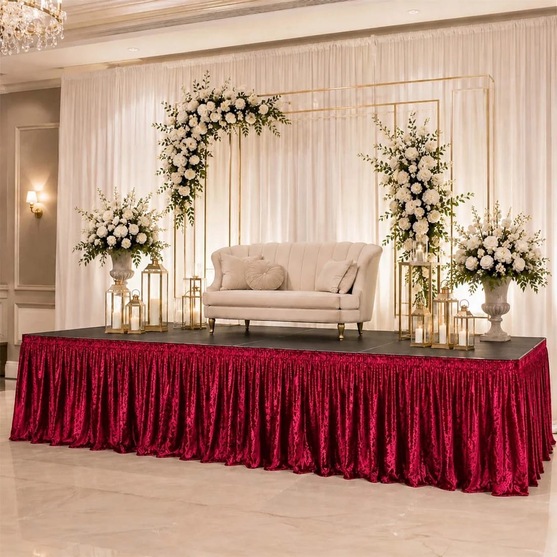 Crushed Velvet Stage Skirt Portable Shirred Pleated Event Platform Cover
