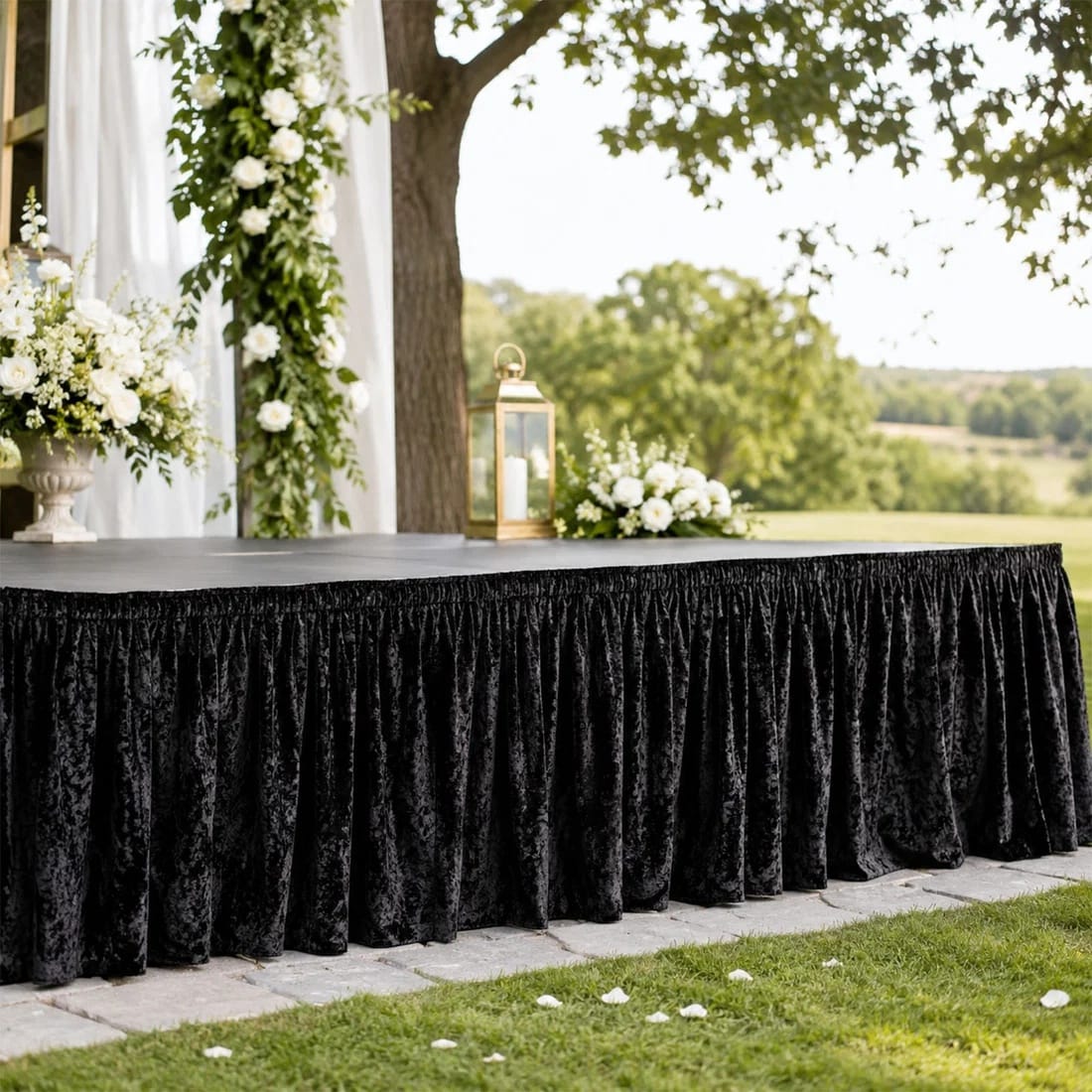 Crushed Velvet Stage Skirt Portable Shirred Pleated Event Platform Cover