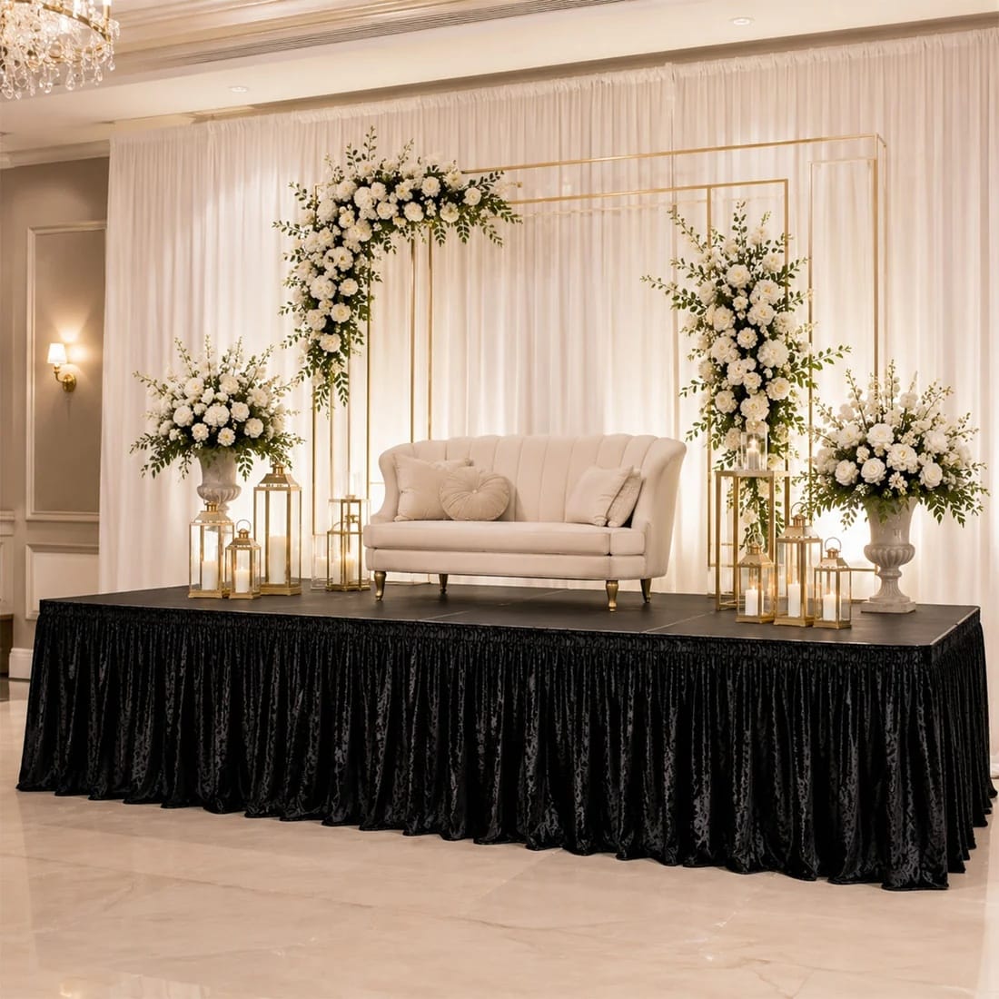 Crushed Velvet Stage Skirt Portable Shirred Pleated Event Platform Cover