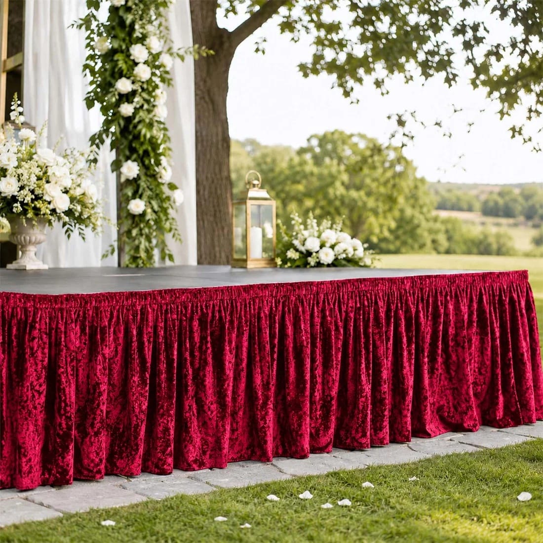 Crushed Velvet Stage Skirt Portable Shirred Pleated Event Platform Cover