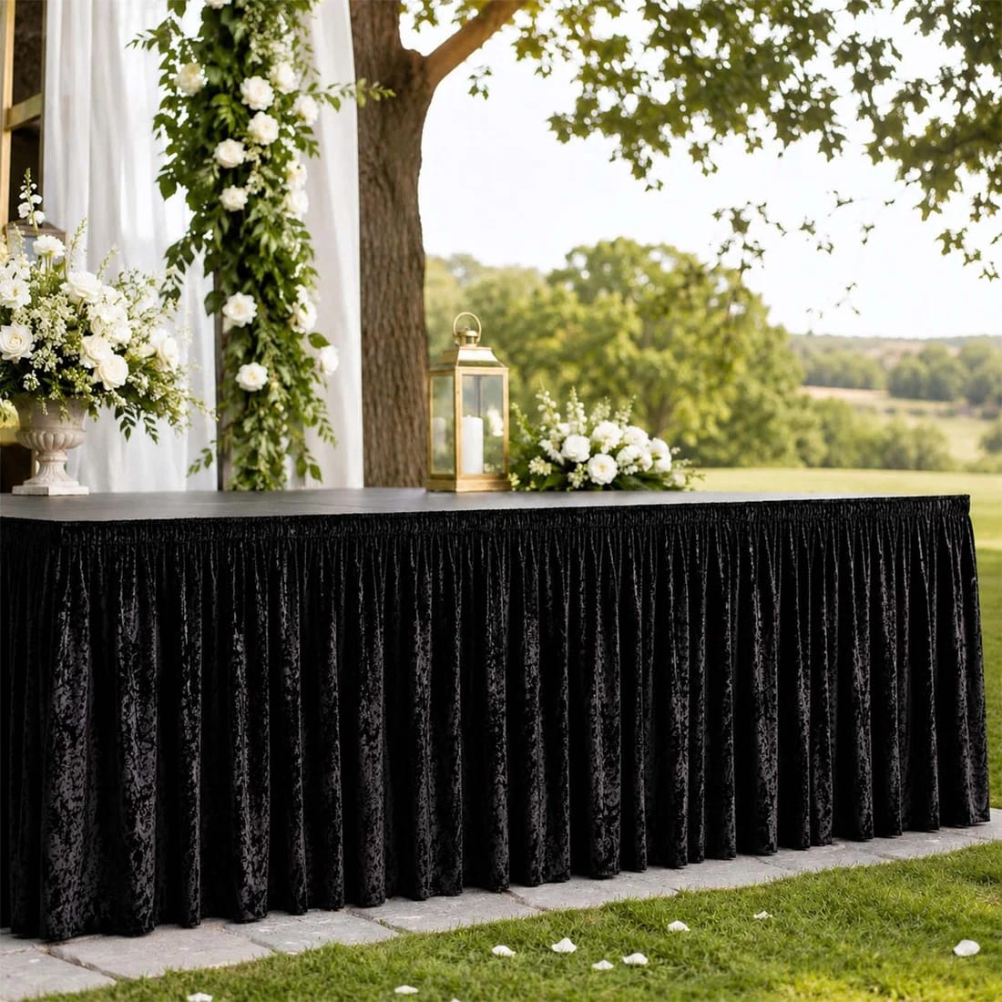 Crushed Velvet Stage Skirt Portable Shirred Pleated Event Platform Cover