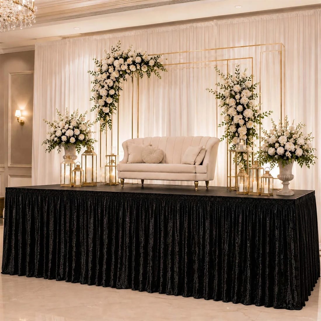 Crushed Velvet Stage Skirt Portable Shirred Pleated Event Platform Cover