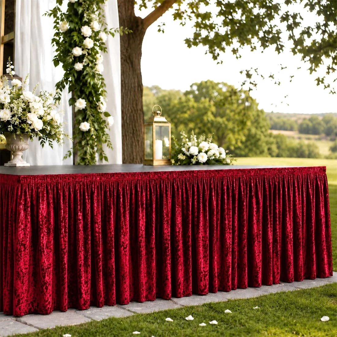 Crushed Velvet Stage Skirt Portable Shirred Pleated Event Platform Cover