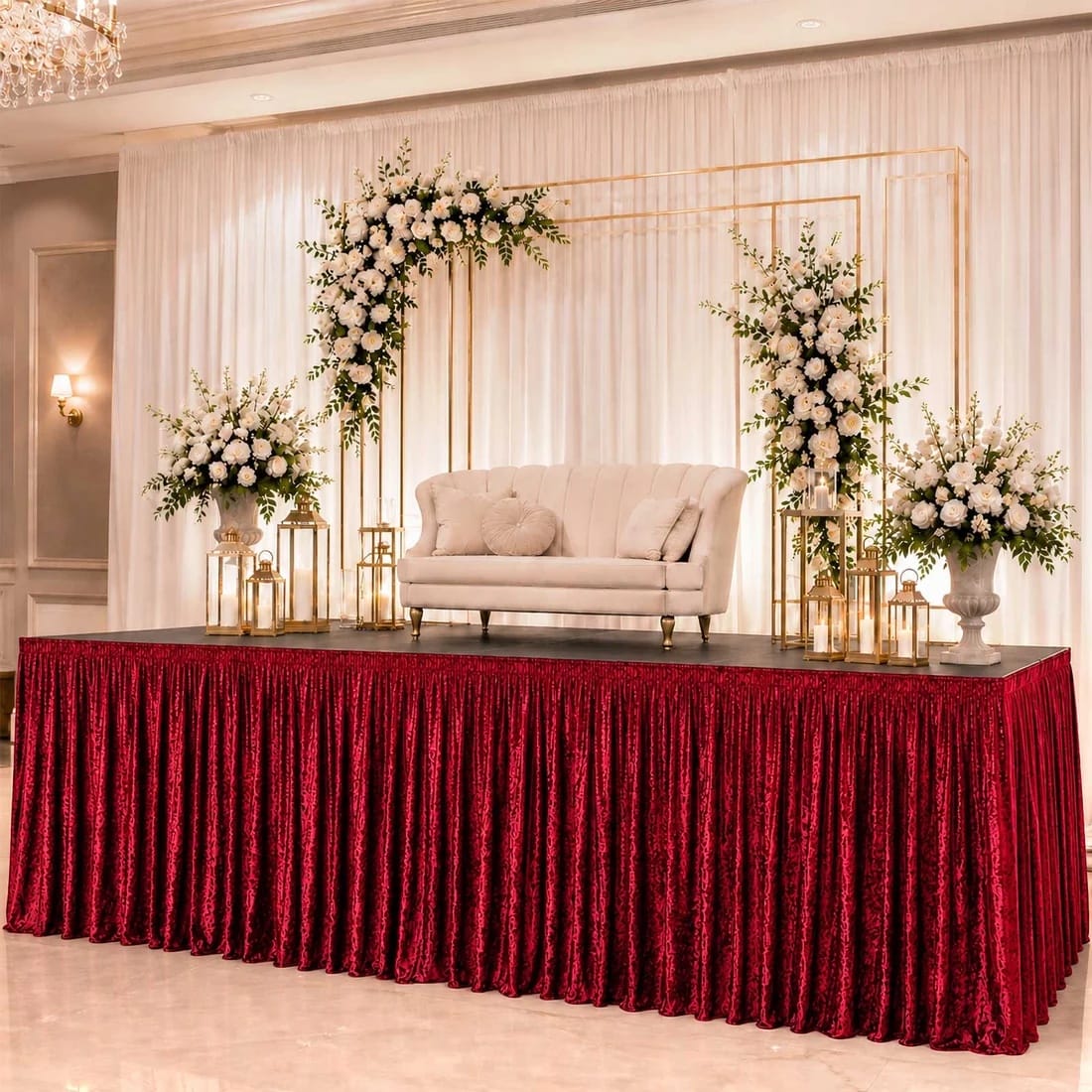 Crushed Velvet Stage Skirt Portable Shirred Pleated Event Platform Cover