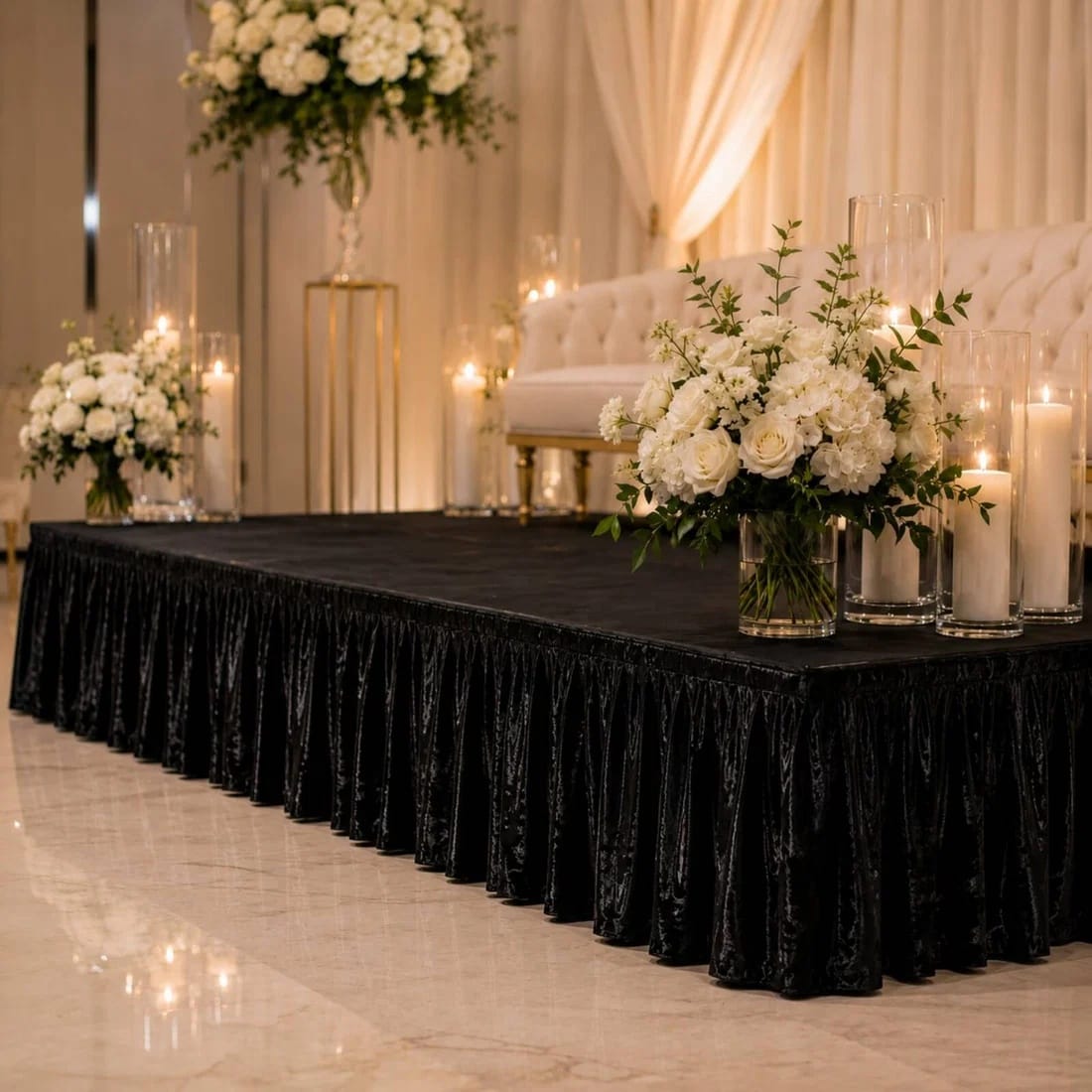 Crushed Velvet Stage Skirt Portable Shirred Pleated Event Platform Cover